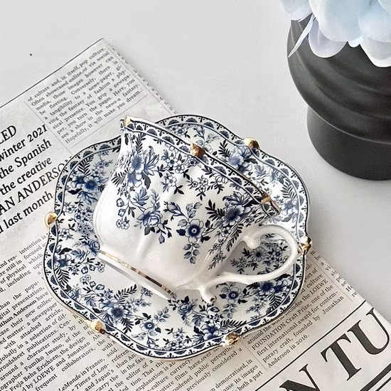 Europäische Keramik-Kaffeetasse, Blumen- und Vogelknochen-Kaffeetasse, Teetasse