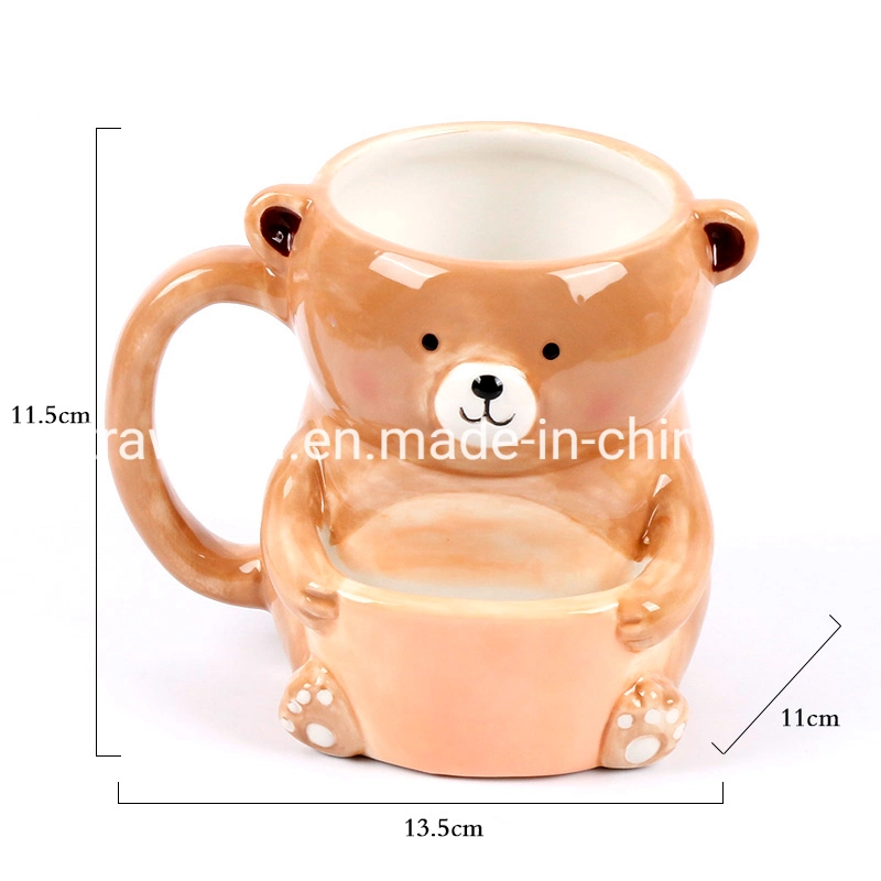 3D Pottery Cute Bear Biscuit Bag Mug Handmade Animal Mug Coffee Cup Ceramic Mug