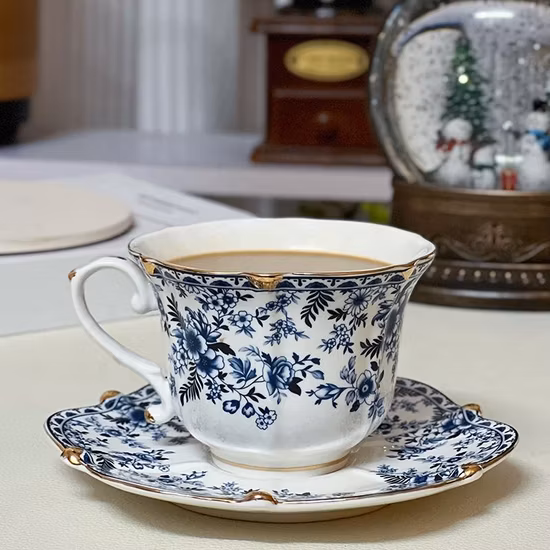 European Ceramic Coffee Mug Flower and Bird Bone Coffee Cup Tea Cup