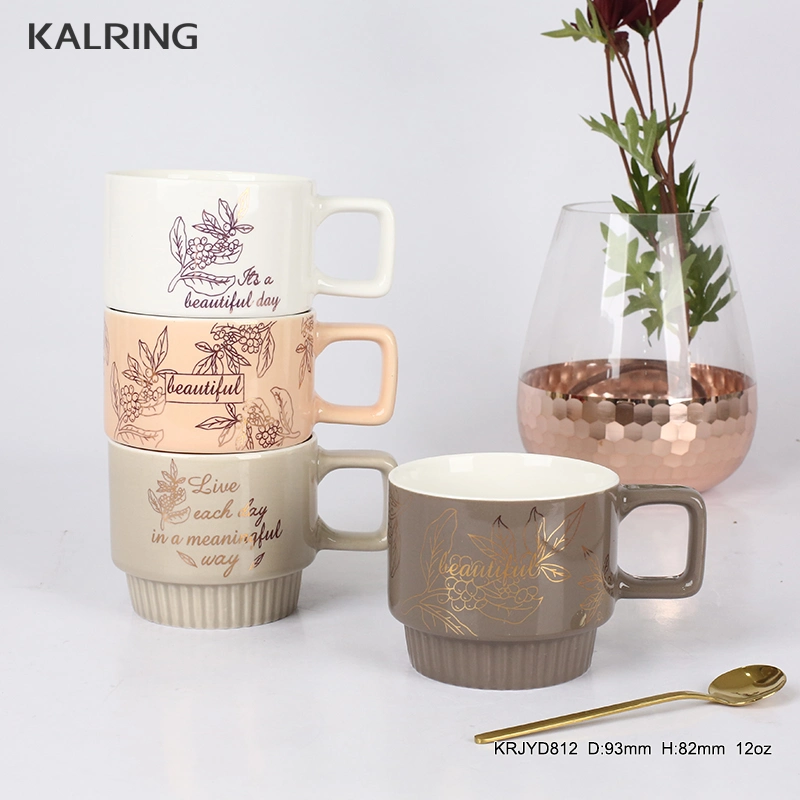 Ceramic Stackable Mug with Champaign Golden Design for Higher Market