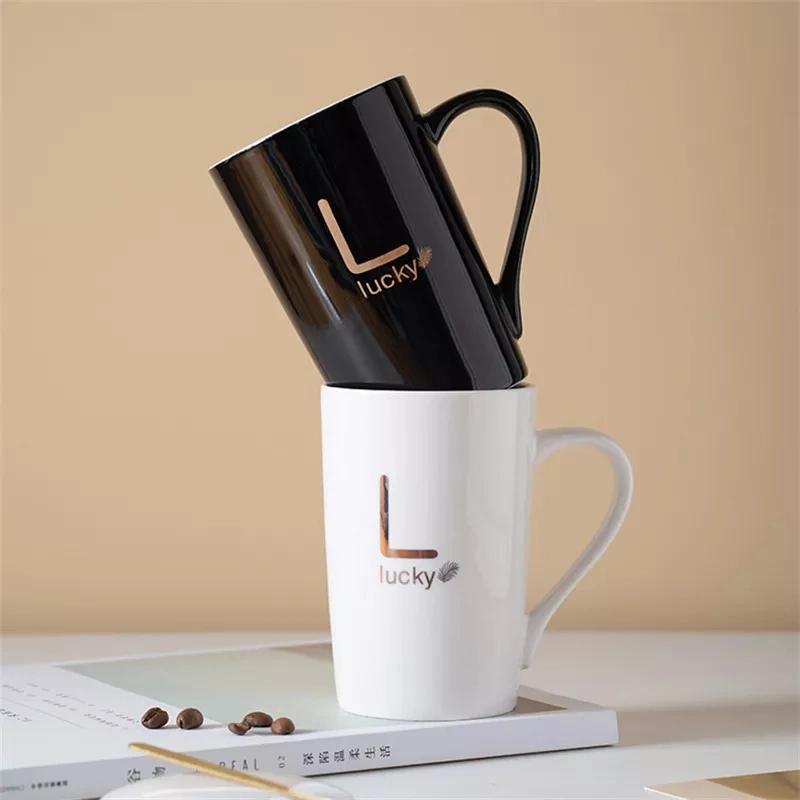 Milk Coffee Cup Household Mug with Lid Spoon Large Capacity Tea Cup Ceramic Couple Cup Household Mug
