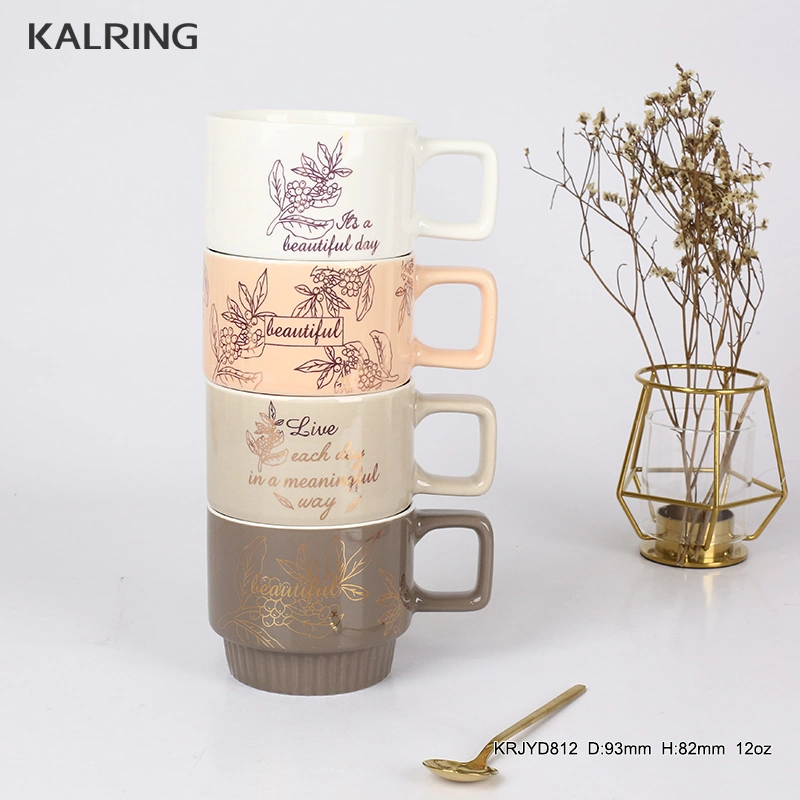 Ceramic Stackable Mug with Champaign Golden Design for Higher Market