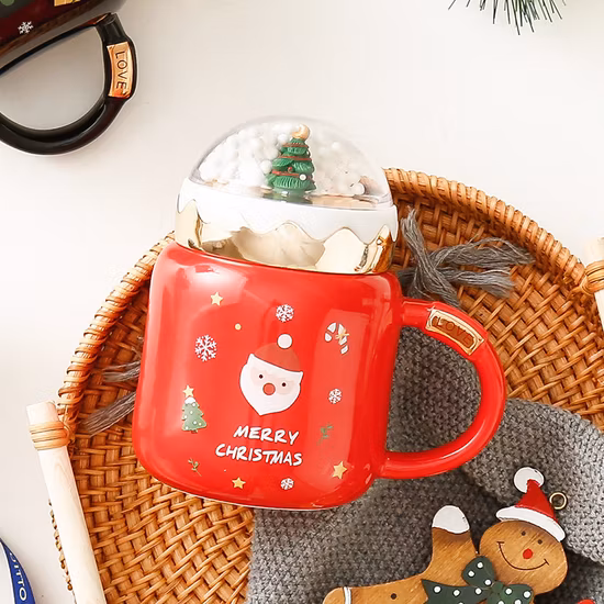 Kreative Keramiktasse mit Deckel, Mikro-Landschaft, Weihnachtstasse, Paar-Geschenk, Kaffeetasse, Weihnachtsgeschenk