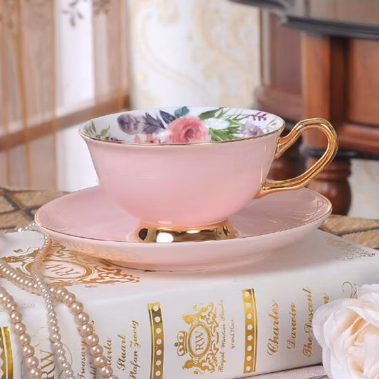 Europäische Keramik-Kaffeetasse, Blumen- und Vogelknochen-Kaffeetasse, Teetasse