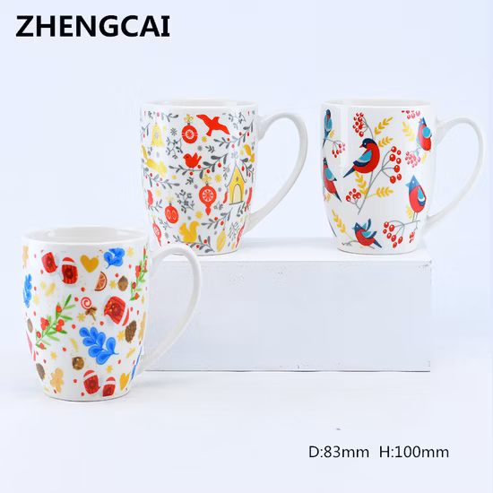 12-Unzen-Keramikbecher/Becherset/Porzellanbecher/Kaffeetasse/Teetasse mit Valentinstag, Weihnachten, farbenfrohem Design oder Aufklebern für Werbegeschenke, Hotels, Geschäfte